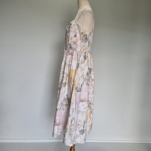 H&M Mulitcolour Floral Linen Blend A-Line Midi Dress Size 12 - Picture 3 of 8